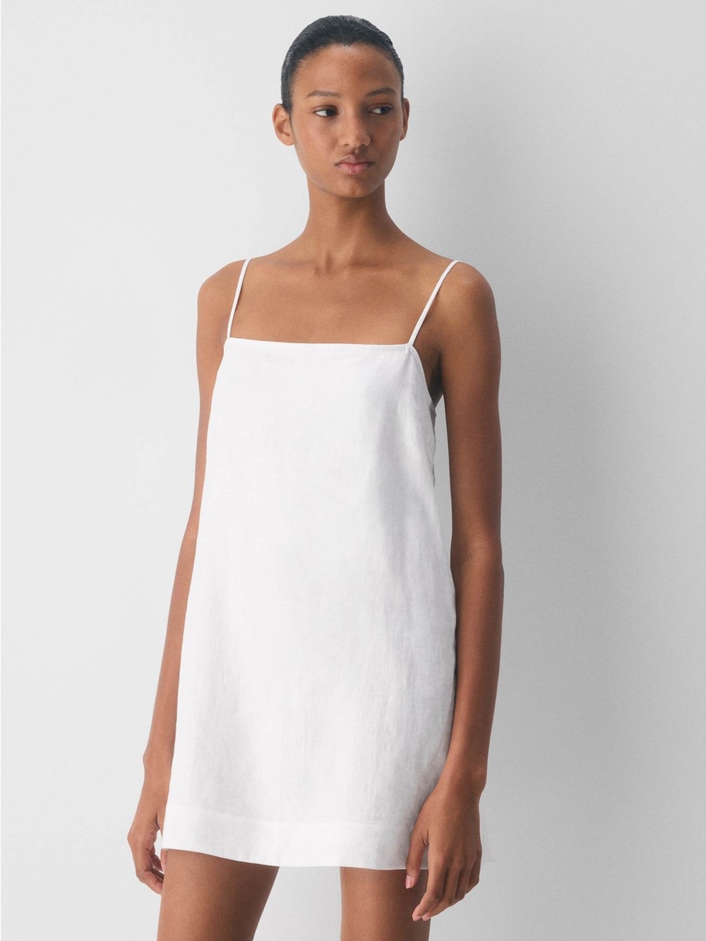 Aritzia little Moon White Linen-Blend Slip Dress with Spaghetti Straps + romper